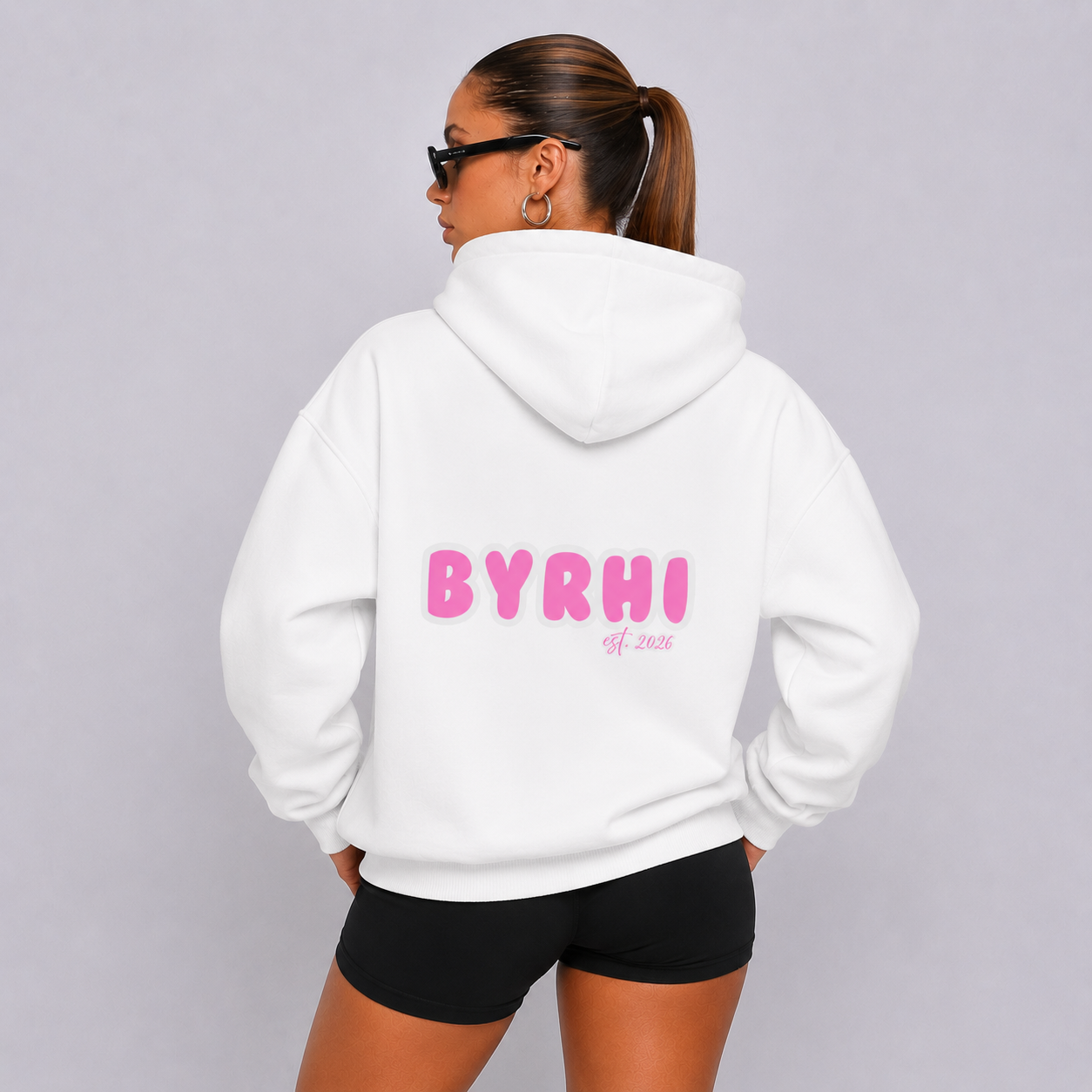 Full-Zip Hoodie — "BYRHI" Pink Logo Zip-Up Sweatshirt
