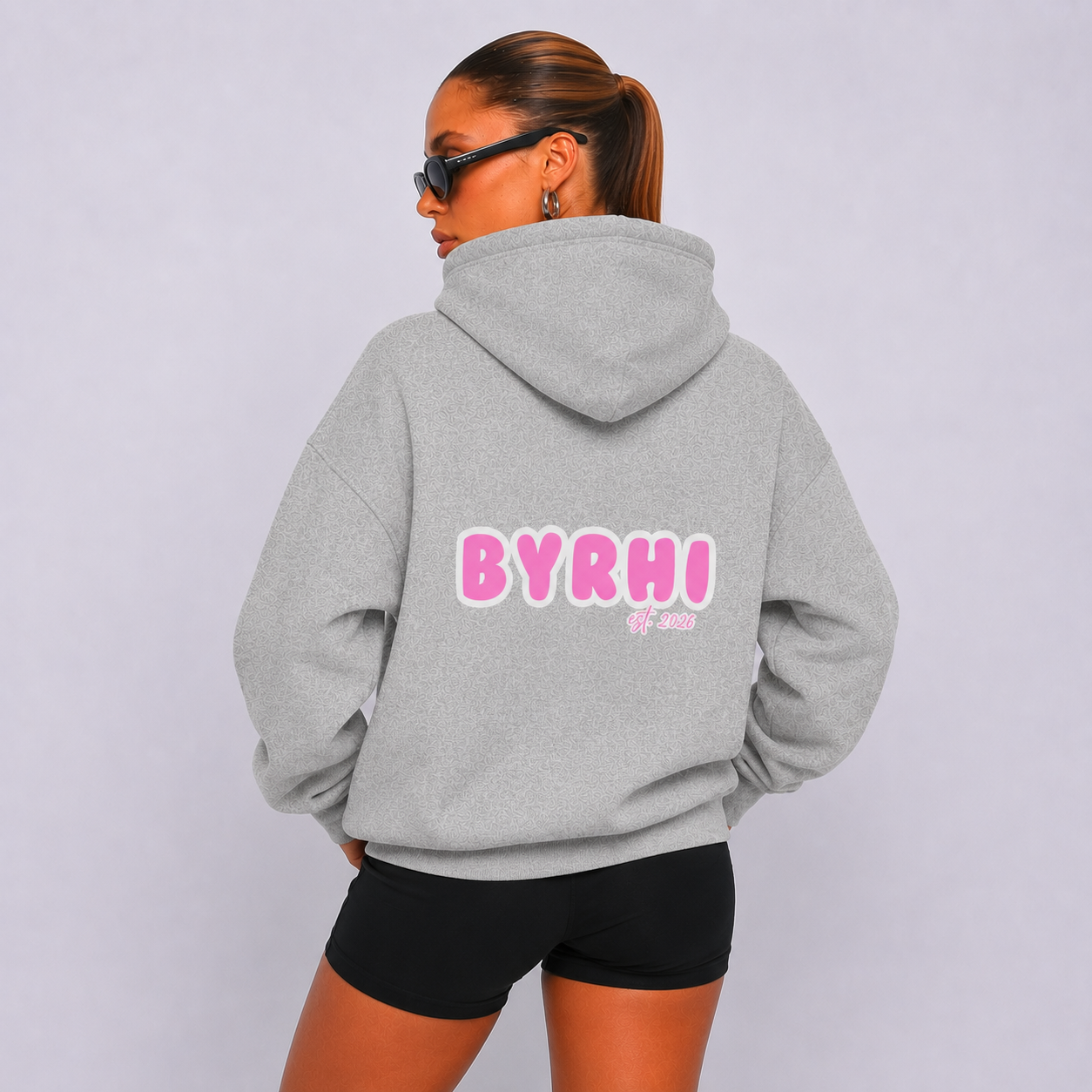 Full-Zip Hoodie — "BYRHI" Pink Logo Zip-Up Sweatshirt